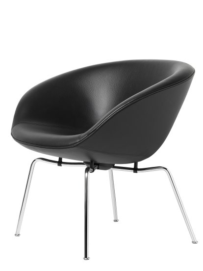 Pot Loungesessel, Chrome, Leder Aura, Schwarz