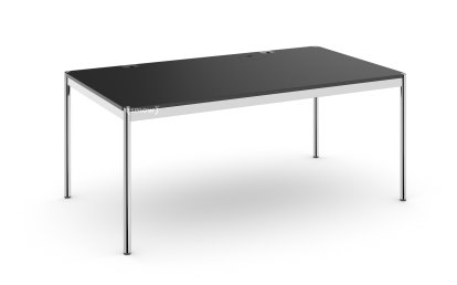 USM Haller Tisch Plus, 175 x 100 cm, 41-Linoleum nero, Klappe rechts