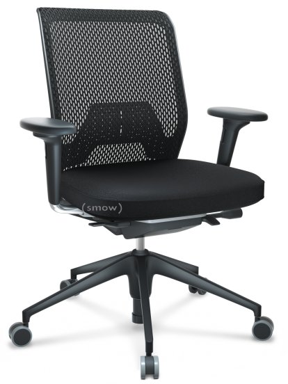 ID Mesh, FlowMotion-ohne Vorwärtsneigung, ohne Sitztiefenverstellung, Mit 2D Armlehnen, 5-Stern Untergestell, Kunststoff basic dark, Basic dark, Sitz Plano, Rücken Diamond Mesh, Nero, Hart für Teppichboden