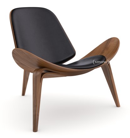 CH07 Shell Stuhl, Nussbaum geölt, Leder schwarz