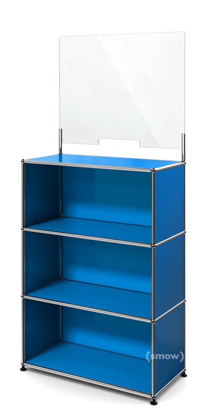 USM Haller Counter M mit Security Screen, Enzianblau RAL 5010, Mit Füßen