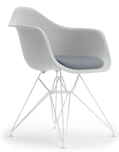 Eames Plastic Armchair DAR, Cotton white, Mit Sitzpolster, Dunkelblau / elfenbein, Standardhöhe - 43 cm, Beschichtet weiß