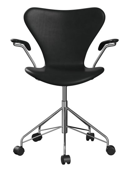 Serie 7 Drehstuhl 3117/3217 Vollpolsterung, Mit Armlehnen, Leder Grace black, Chrome