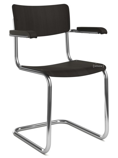 S 43 F Klassik Freischwinger, Gestell verchromt, Buche gebeizt, Schwarz (TP 29), Ohne Sitzauflage, Ohne Gleiter