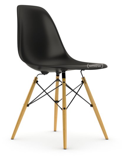 Eames Plastic Side Chair DSW, Tiefschwarz, Ohne Polsterung, Ohne Polsterung, Standardhöhe - 43 cm, Ahorn gelblich