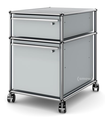 USM Haller Rollcontainer mit Hängeregistratur, Alle Fächer mit Schloss, USM mattsilber