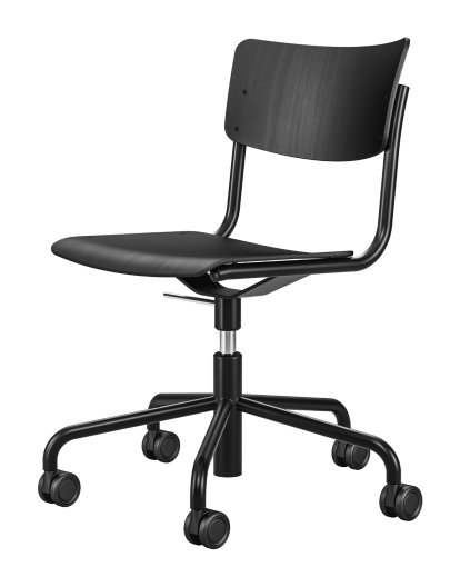 S 43 DR/FDR Atelier Drehstuhl, Buche gebeizt schwarz, Tiefschwarz (RAL 9005), ohne Armlehnen