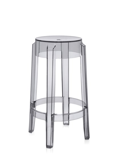 Charles Ghost Hocker, Höhe 65 x ø Sitz 29 x ø Basis 46 cm, Transparent, Fumé