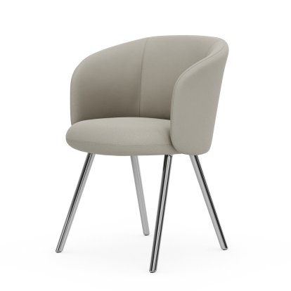 Mikado Armlehnstuhl, Vierbein-Untergestell, 4-Bein, Aluminium poliert, Plano, Pergament / cremeweiß, Gleiter für Teppichboden