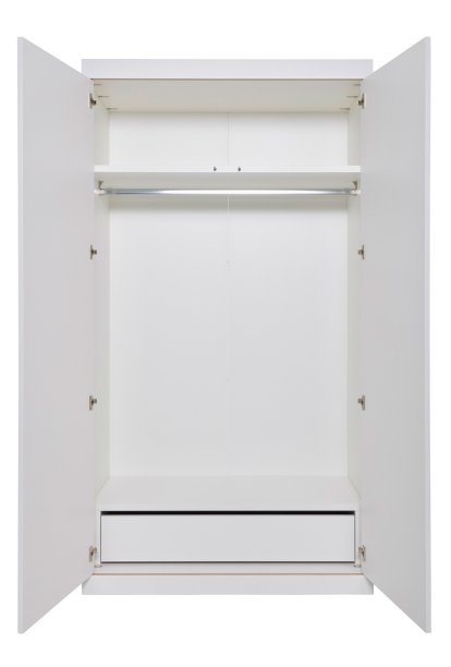 Flai Schrank, Groß (216 x 118 x 61 cm), Melamin weiß mit Birkenkante, Ausstattung 3