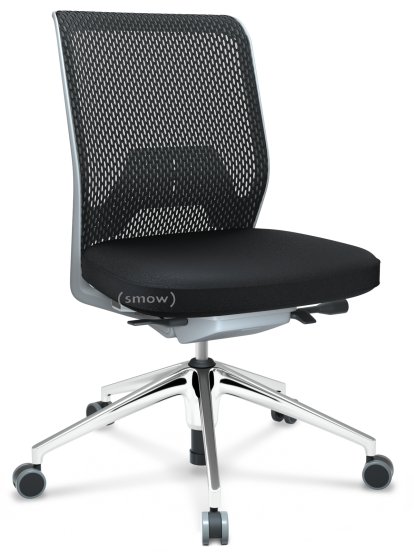 ID Mesh, FlowMotion-ohne Vorwärtsneigung, ohne Sitztiefenverstellung, Ohne Armlehnen, 5-Stern Untergestell, Aluminium poliert, Soft grey, Sitz Plano, Rücken Diamond Mesh, Nero, Hart für Teppichboden