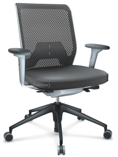 ID Mesh, FlowMotion-ohne Vorwärtsneigung, ohne Sitztiefenverstellung, Mit 2D Armlehnen, 5-Stern Untergestell, Kunststoff basic dark, Soft grey, Sitz Silk Mesh, Rücken Diamond Mesh, Asphalt, Weich für harte Böden