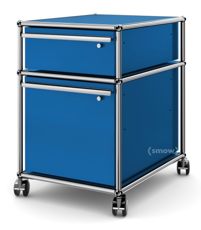 USM Haller Rollcontainer mit Hängeregistratur, Alle Fächer mit Schloss, Enzianblau RAL 5010