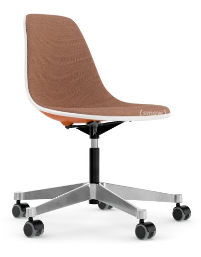 Eames Plastic Side Chair PSCC, Rostorange, Mit Vollpolsterung, Cognac / elfenbein