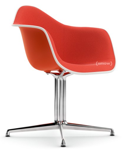 Eames Plastic Armchair DAL, Rot (poppy red), Mit Vollpolsterung, Koralle / Poppy red, Aluminium poliert, Neue Sitzhöhe (43,0 cm)