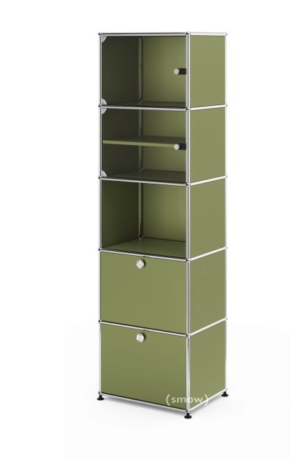 USM Haller Vitrinenschrank, Einfach (H 179 x B 53 x T 38 cm), Olivgrün RAL 6003, Kein Schloss