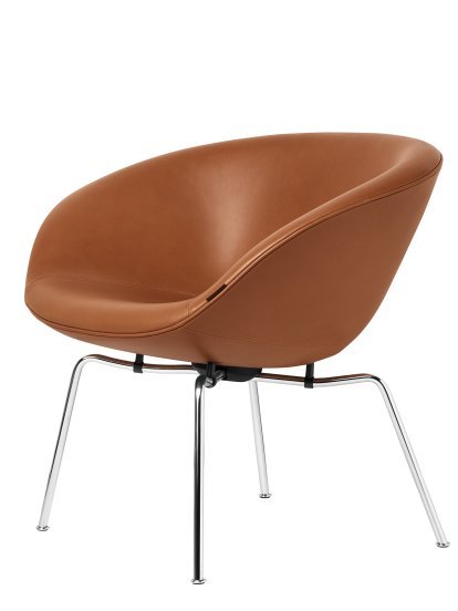 Pot Loungesessel, Chrome, Leder Grace, Walnut