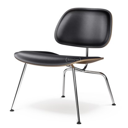 LCM / LCM Leather Loungestuhl, Nussbaum schwarz pigmentiert, Sitz Leder nero, Glanzchrom