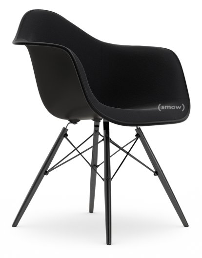 Eames Plastic Armchair DAW, Tiefschwarz, Mit Vollpolsterung, Nero, Standardhöhe - 43 cm, Ahorn schwarz