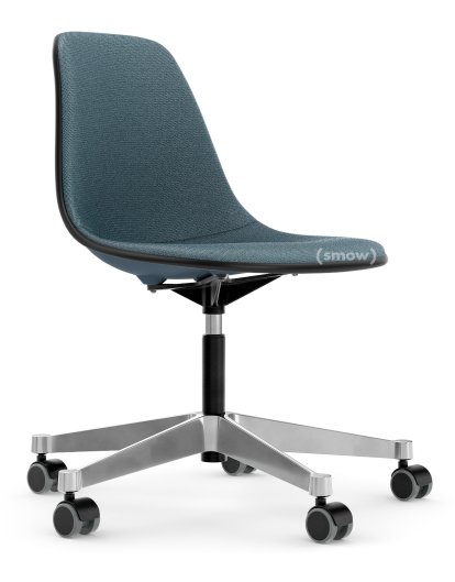 Eames Plastic Side Chair PSCC, Meerblau, Mit Vollpolsterung, Eisblau / moorbraun