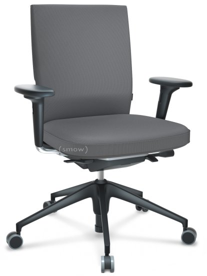 ID Soft, FlowMotion-ohne Vorwärtsneigung, ohne Sitztiefenverstellung, Mit 2D Armlehnen, 5-Stern Untergestell, Kunststoff basic dark, Basic dark, Sitz und Rücken Silk Mesh, Dimgrey, Hart für Teppichboden