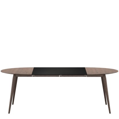 PLAYdinner Round Tisch, Eiche geräuchert, Mit zwei Einlegeplatten (L 120-220 cm), MDF schwarz