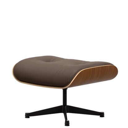 Eames Lounge Chair Ottoman, Nussbaum natur, Leder Premium F kastanie, Aluminium poliert, Seiten schwarz