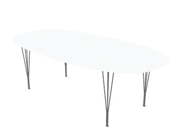 Superellipse Tisch, 240 x 120 cm, Laminat weiß mit Alukante