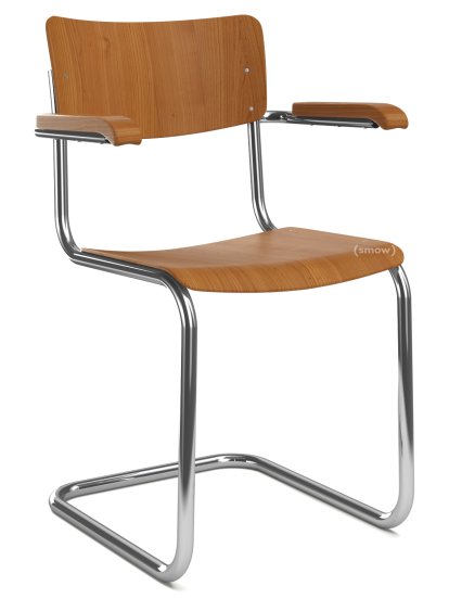 S 43 F Klassik Freischwinger, Gestell verchromt, Buche gebeizt, Kirschbaumfarbig, Ohne Sitzauflage, Kunststoffgleiter schwarz mit Filz