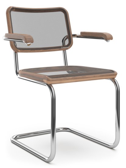 S 64 N Pure Materials Freischwinger, Nussbaum geölt, Verchromt, Kunststoffgleiter schwarz mit Filz