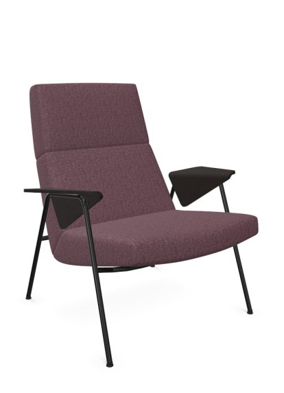Votteler Stuhl, Niedriger Rücken, Stoff Gaia amethyst, Matt-pulverbeschichtet schwarz, Eiche geflammt