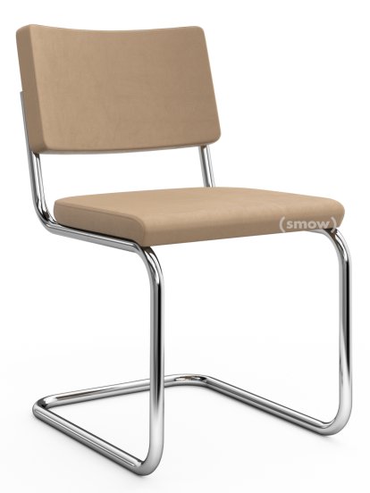 S 32 PV Pure Materials Freischwinger, Nubukleder sandbeige, Verchromt, Ohne Gleiter