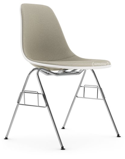 Eames Plastic Side Chair DSS / DSS-N, Kieselstein, Mit Vollpolsterung, Warmgrey / elfenbein, Ohne Reihenverbindung (DSS-N)