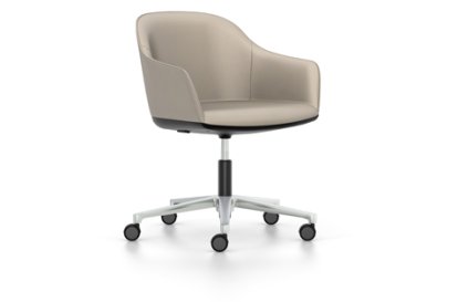 Softshell Armchair auf Fünfsternfuß, Aluminium poliert, Leder (Standard), Sand, Hart für Teppichboden