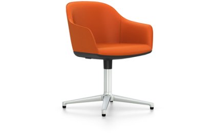 Softshell Armchair auf Viersternfuß, Aluminium poliert, Plano, orange, Filzgleiter für harte Böden