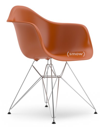 Eames Plastic Armchair DAR, Rostorange, Ohne Polsterung, Ohne Polsterung, Standardhöhe - 43 cm, Verchromt