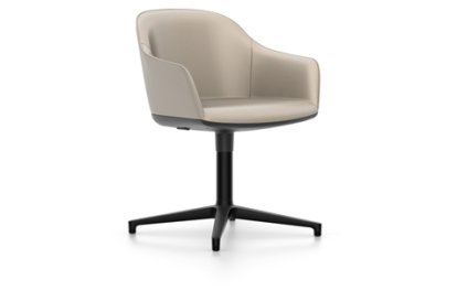 Softshell Armchair auf Viersternfuß, Aluminium pulverbeschichtet basic dark, Leder (Standard), Sand, Filzgleiter für harte Böden