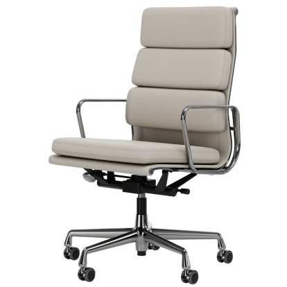 Soft Pad Chair EA 219, Verchromt, Leder Premium F snow, Plano weiß, Weich für harte Böden