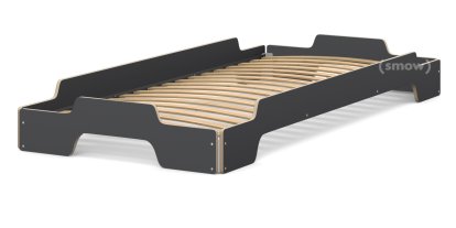 Rolf Heide Stapelliege, 90 x 200, CPL anthrazit, Kanten geölt und gewachst, Rollbar