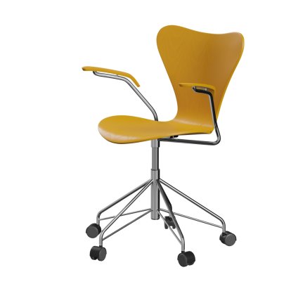 Serie 7 Drehstuhl 3117/3217 New Colours, Mit Armlehnen, Gefärbte Esche, True yellow, Chrome