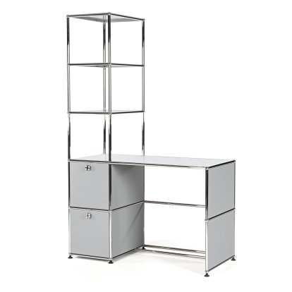USM Haller Schreibtisch mit Regalaufsatz, USM mattsilber
