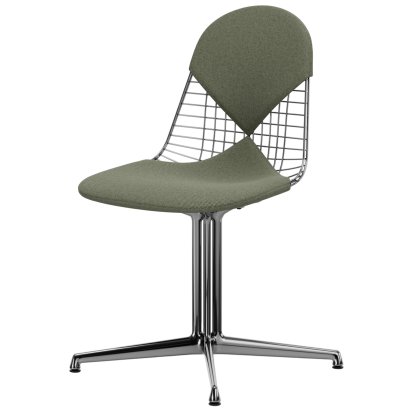 Wire Chair DKL, Aluminium poliert, Sitz- und Rückenkissen (Bikini), Elfenbein / forest