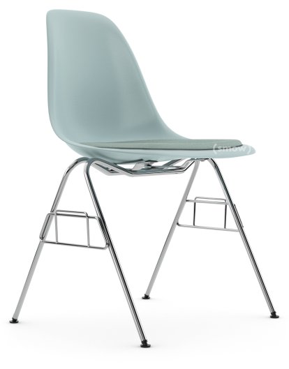Eames Plastic Side Chair DSS / DSS-N, Eisgrau, Mit Sitzpolster, Eisblau / elfenbein, Ohne Reihenverbindung (DSS-N)