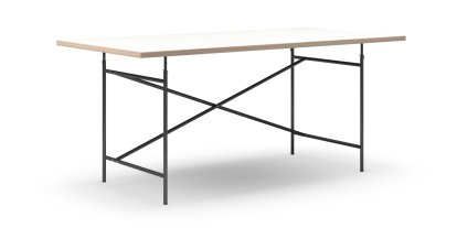 Eiermann Tisch, Melamin weiß mit Eichekante, 180 x 90 cm, Schwarz, senkrecht, versetzt (Eiermann 2), 135 x 66 cm