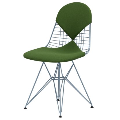 Wire Chair DKR , Pulverbeschichtet sky blue, Sitz- und Rückenkissen (Bikini), Hopsak wiesengrün / forest