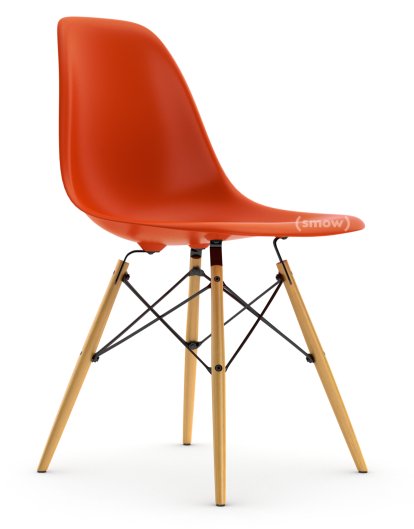 Eames Plastic Side Chair DSW, Rot (poppy red), Ohne Polsterung, Ohne Polsterung, Standardhöhe - 43 cm, Esche honigfarben