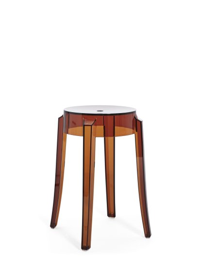 Charles Ghost Hocker, Höhe 46 x ø Sitz 26,5 x ø Basis 39 cm, Transparent, Bernstein