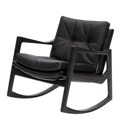 Euvira Schaukelstuhl Soft, Eiche schwarz gebeizt, Leder Classic schwarz