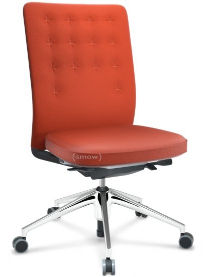 ID Trim, Ohne Lumbalstütze, FlowMotion-mit Vorwärtsneigung, mit Sitztiefenverstellung, Ohne Armlehnen, 5-Stern Untergestell, Aluminium poliert, Sitz und Rücken Plano, Orange, Hart für Teppichboden