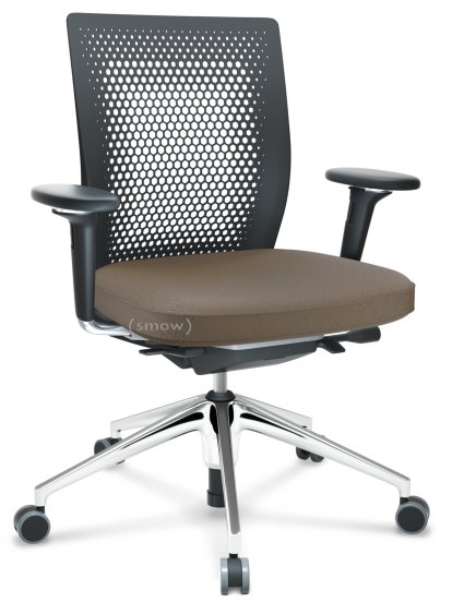 ID Air, Basic dark, Stoff Plano-80 coffee, Basic dark, 5-Stern Untergestell, Aluminium poliert, Mit 3D-Armlehnen, Weich für harte Böden
